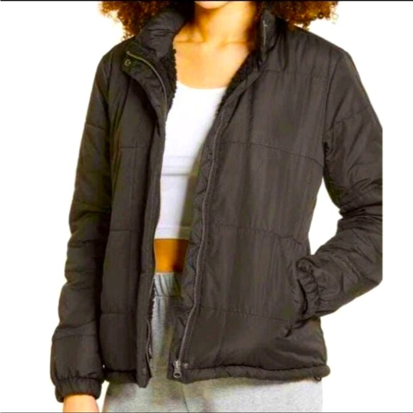 Thread & Supply Jackets & Blazers - Thread &Supply Black Wubby Quilted Shearling High Collar Puffer Jacket SzXS NWOT